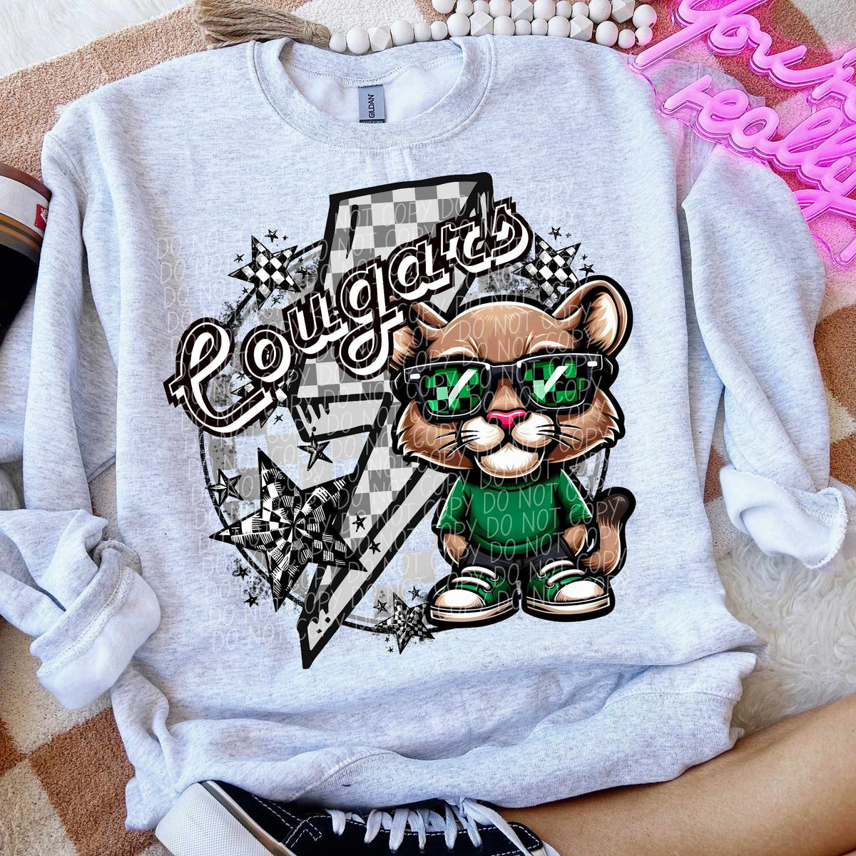 Cougars green shirt lightning bolt (CITY) 52492 DTF transfer