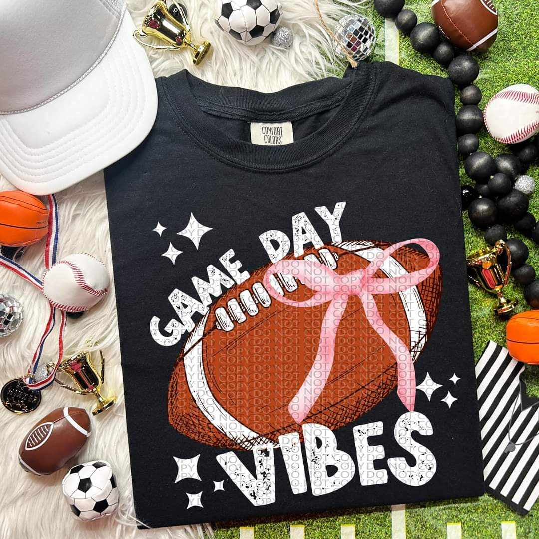 Game day vibes white font ball with pink bow (HW) 50225 DTF transfer