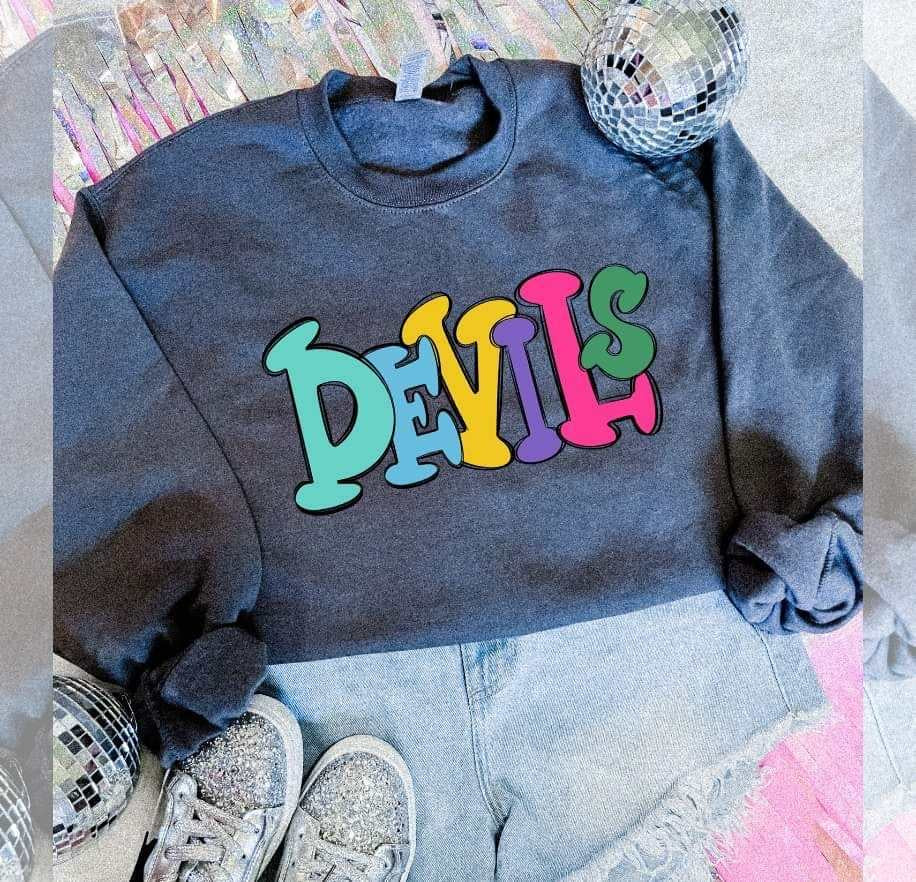 Devils colorful bubble font (S&G) 64483 DTF transfer
