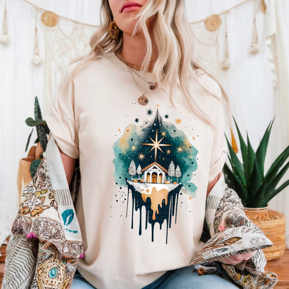 Church with stars 95435 DTF transfer