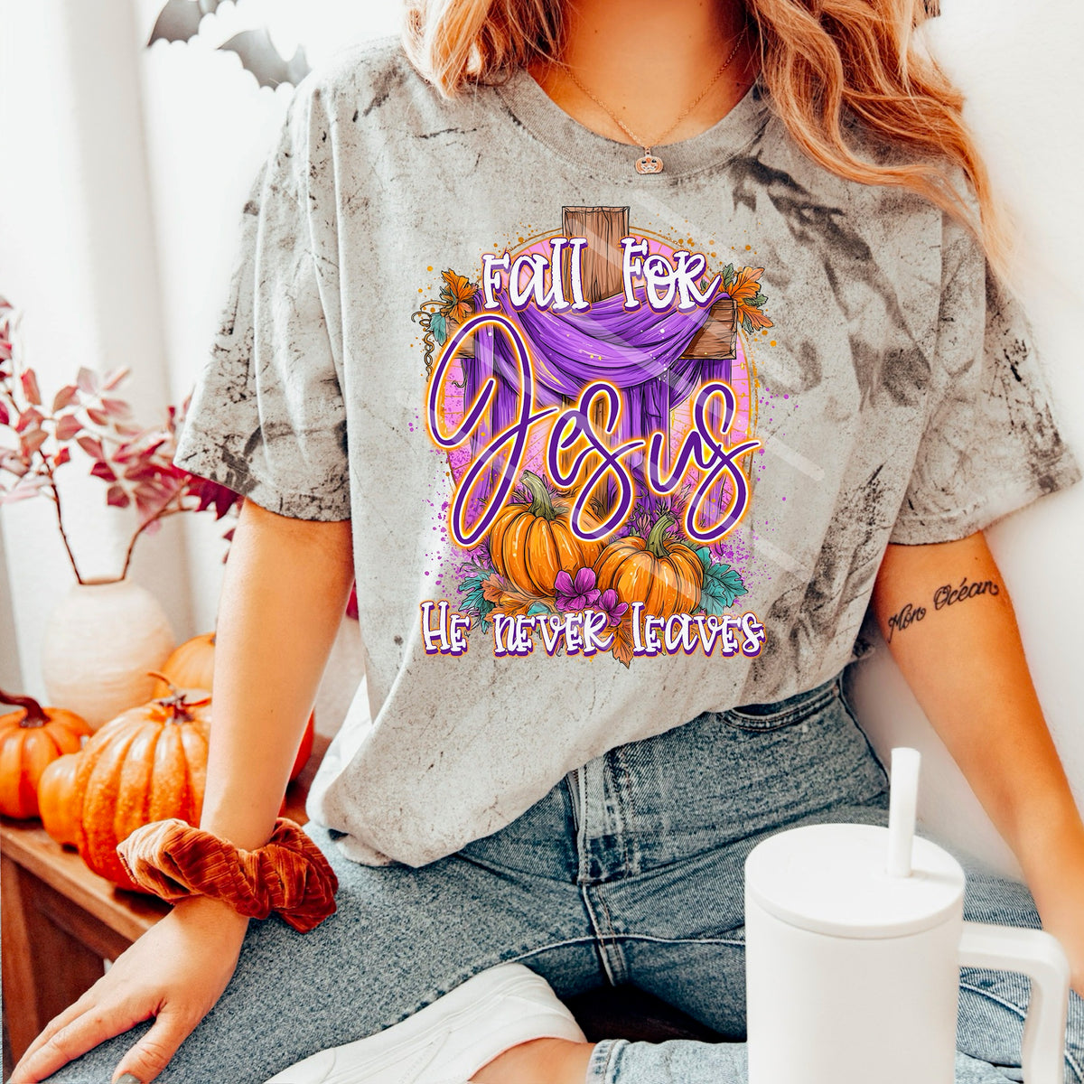 Fall for Jesus with pumpkins and cross 114125 DTF Transfer