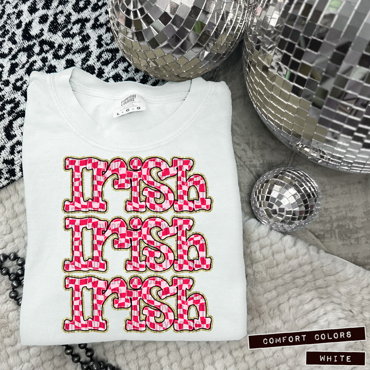 IRISH stacked pink checkered (Caplinger) DTF transfer