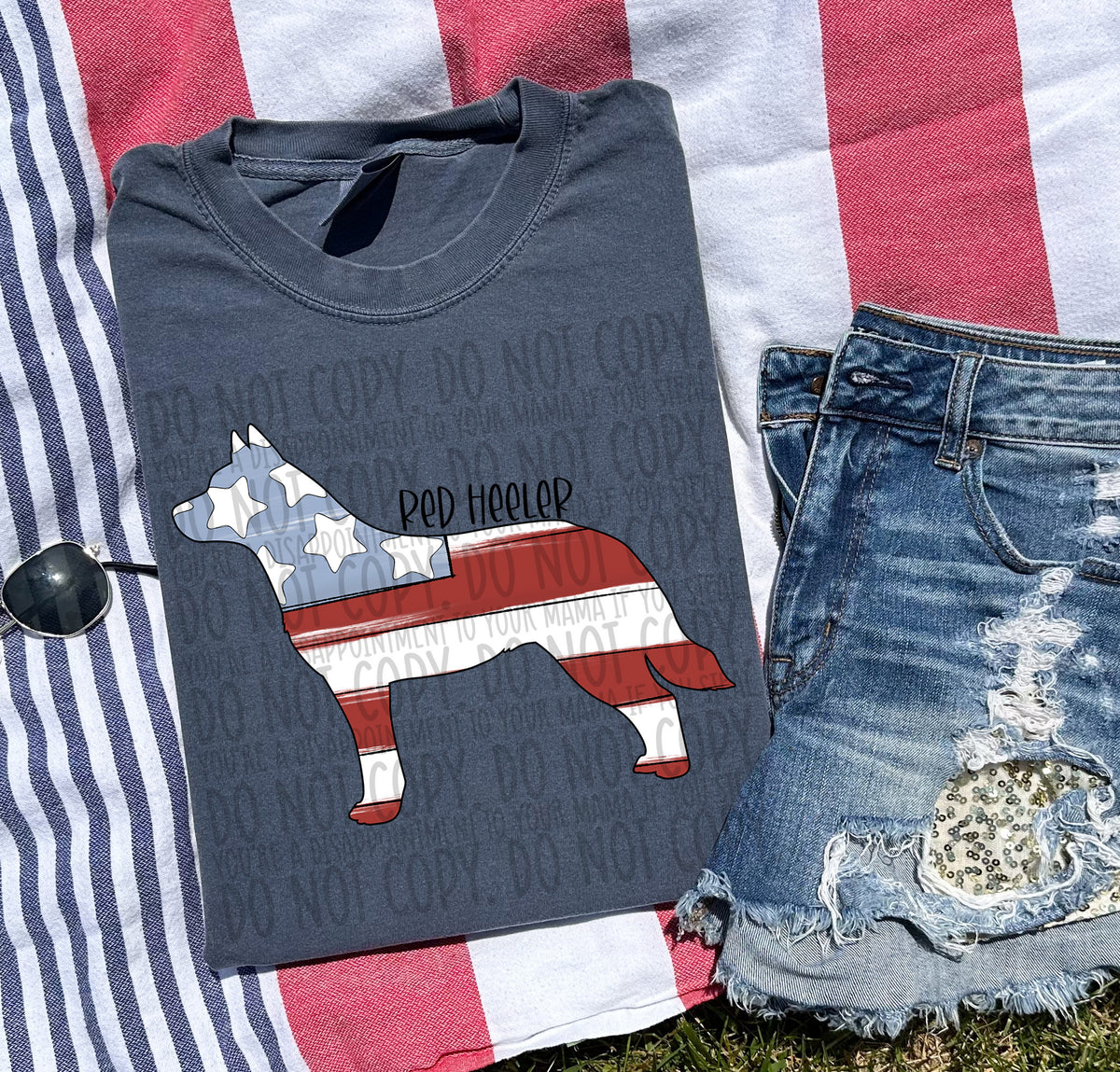 RED HEELER patriotic black font  (SWD) DTF transfer