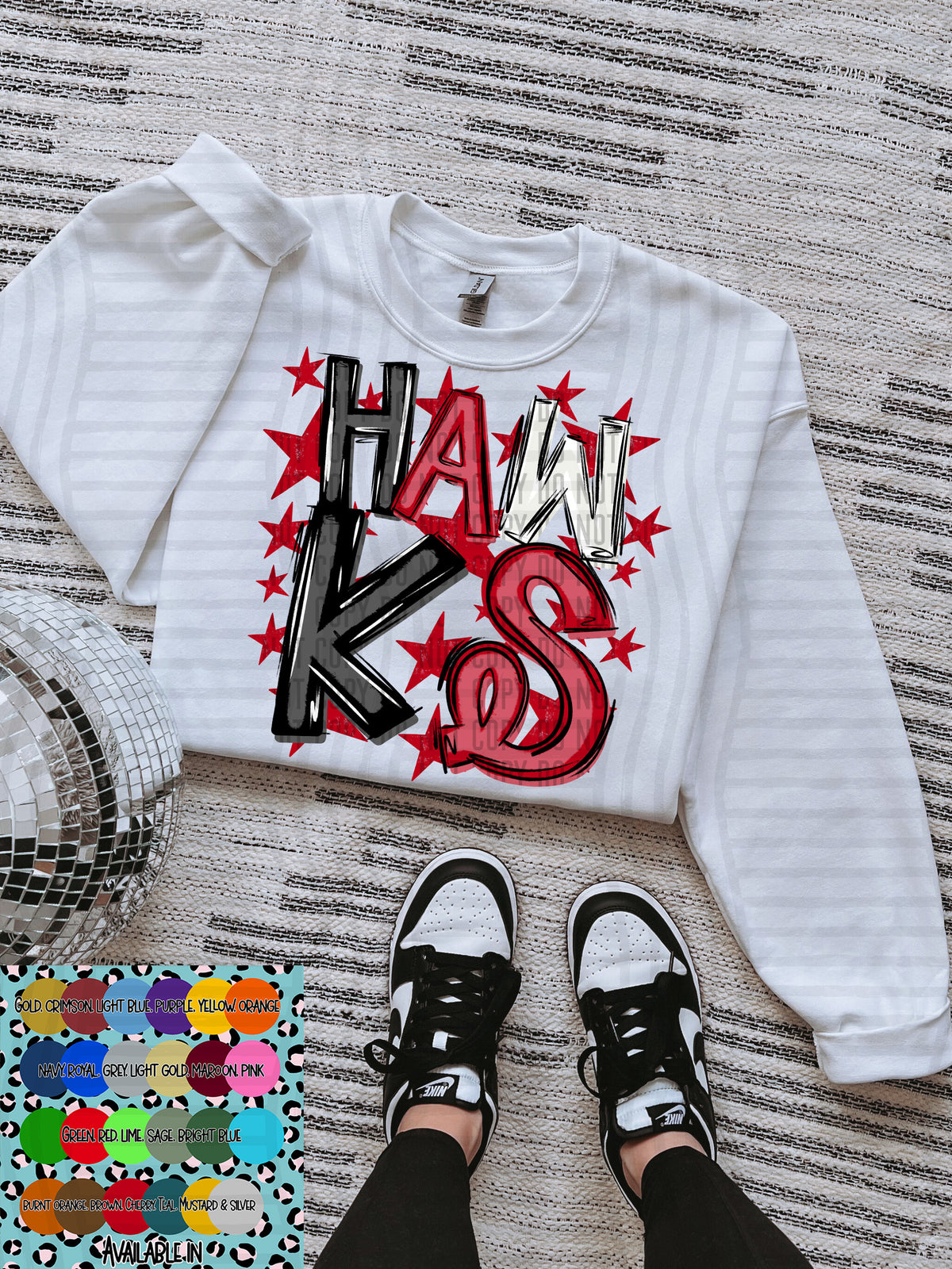 hawks black white and red with red stars (Caplinger) DTF Transfer