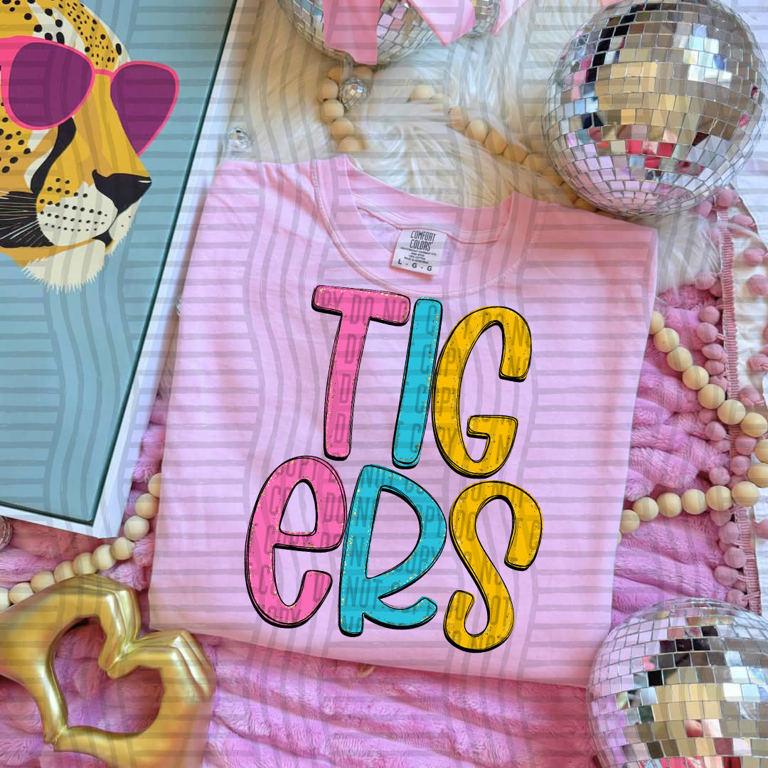 blue yellow and pink tigers stacked (Caplinger) DTF Transfer