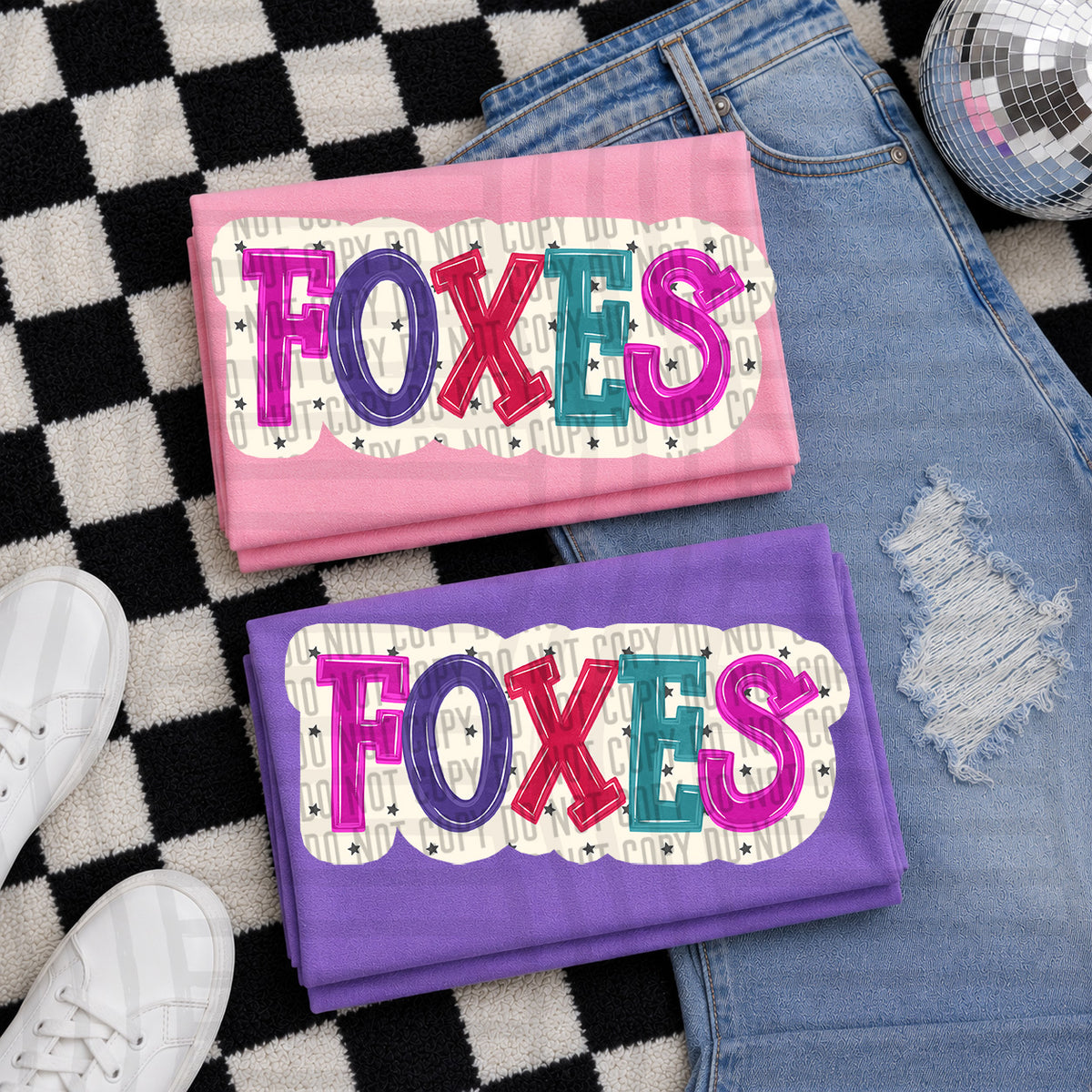foxes bubble around letters with small stars (Caplinger) DTF Transfer