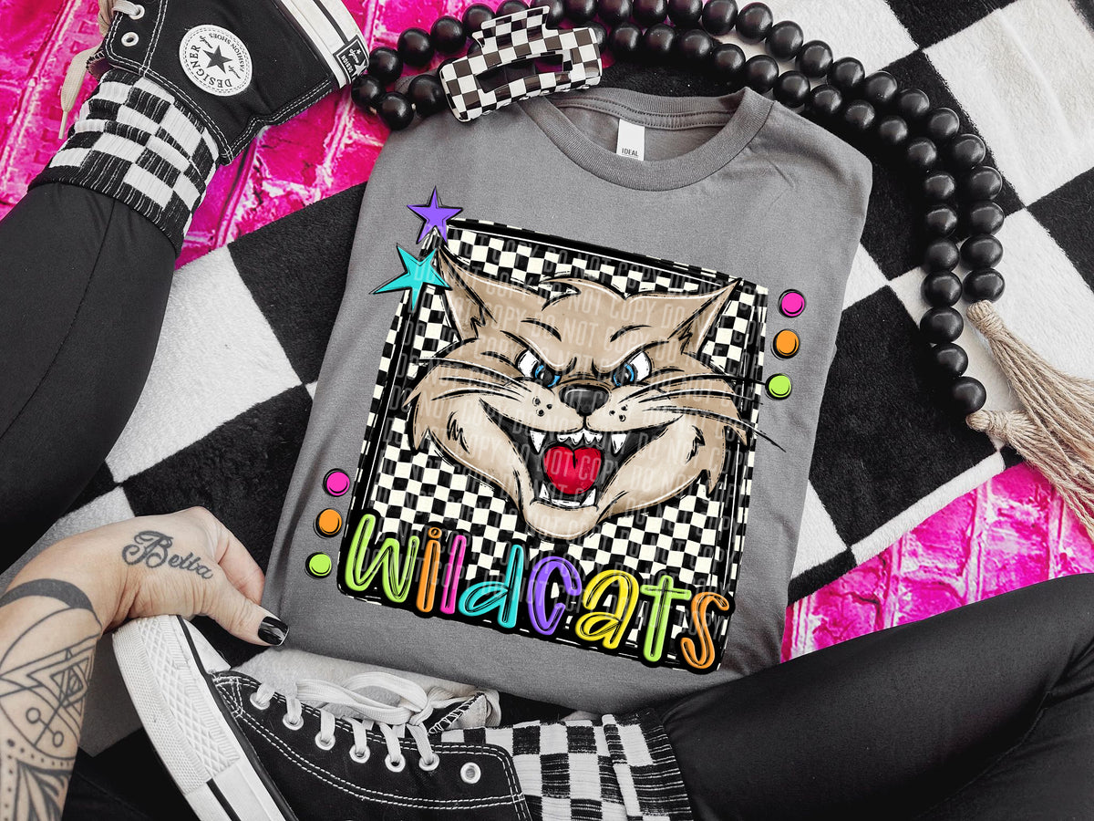 Checkered Preppy Bright Wildcats Cream (Caplinger) DTF transfer