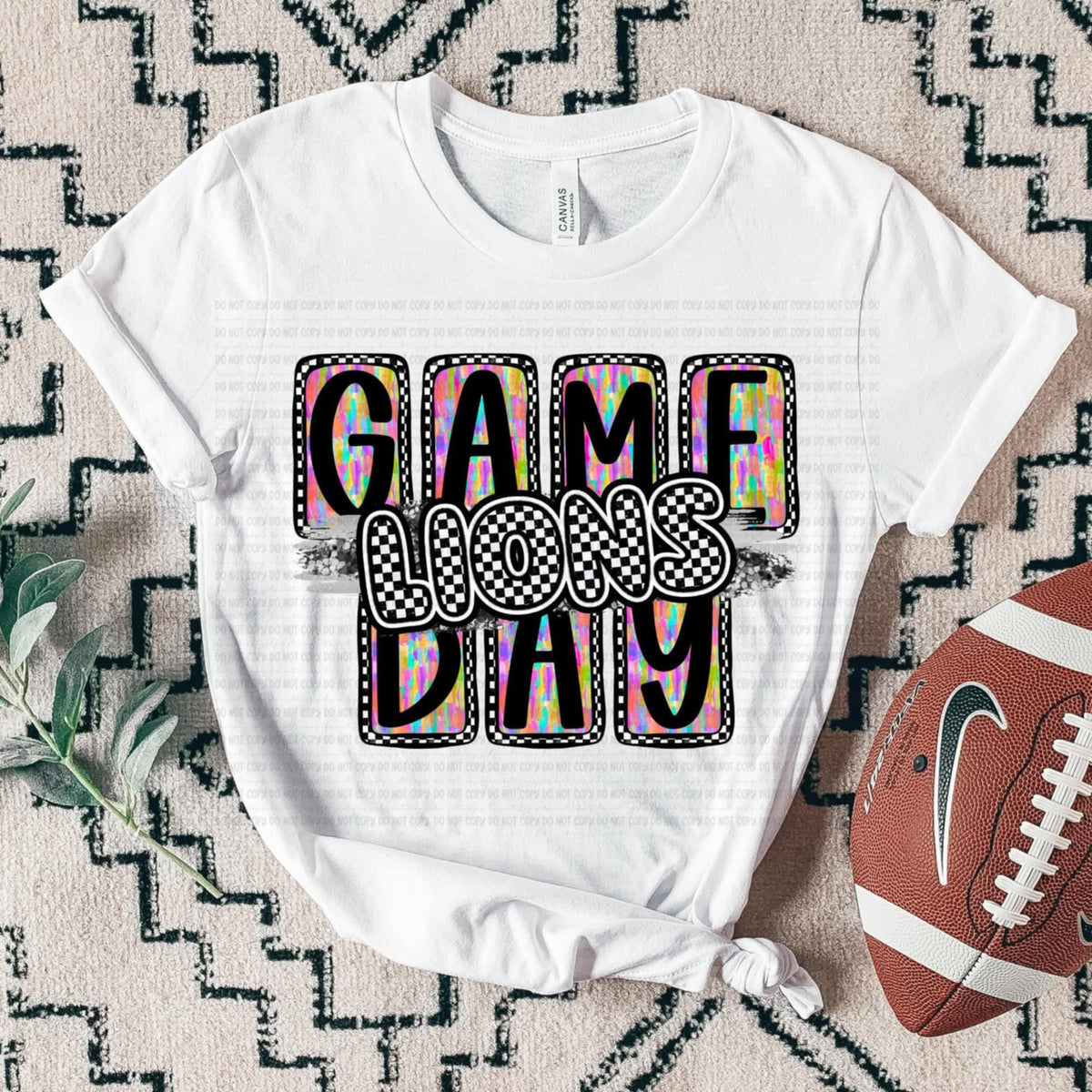 Game Day LIONS Rainbow Brushstroke Checker SSD 112835 DTF transfer