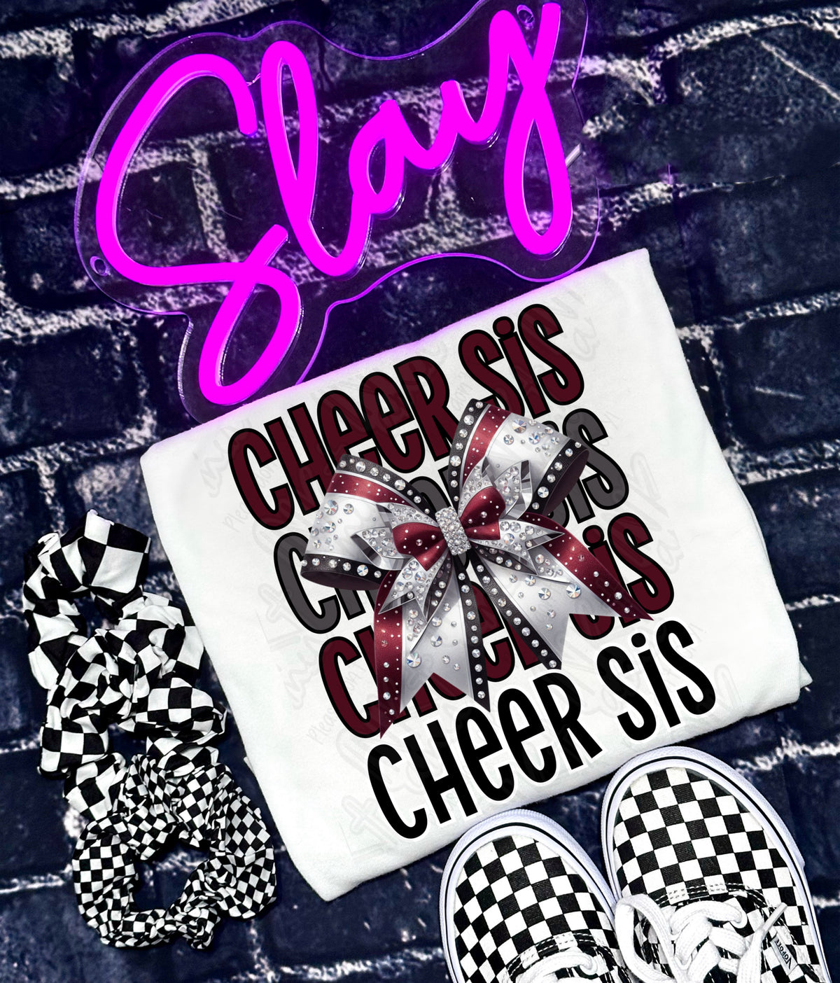 Cheer sis maroon stacked with bow (Ink) DTF Transfer