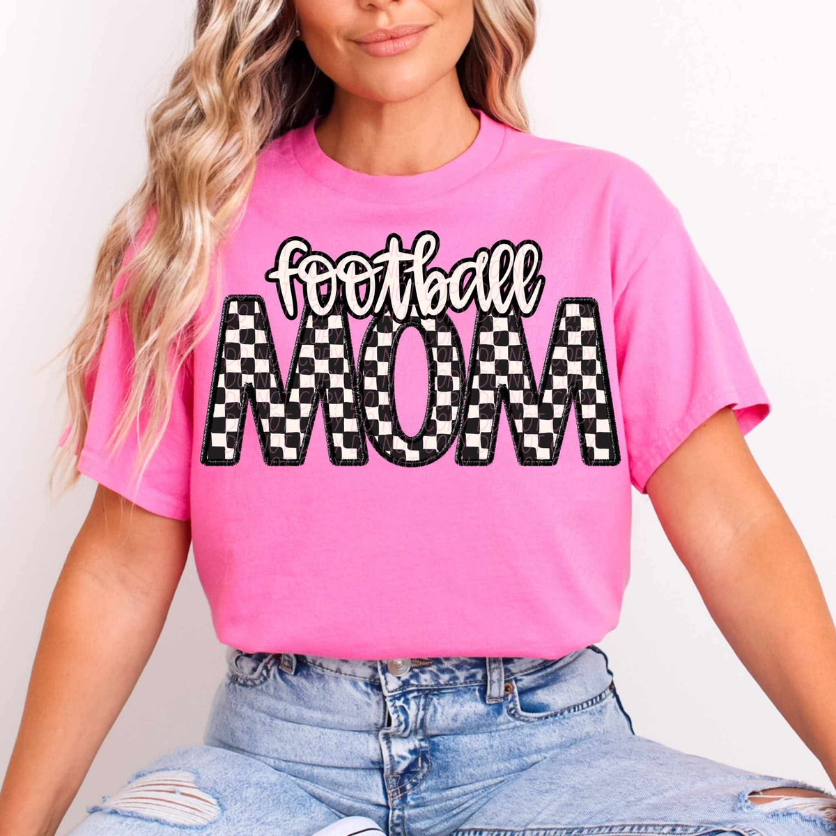 Football mom checkered city DTF transfer