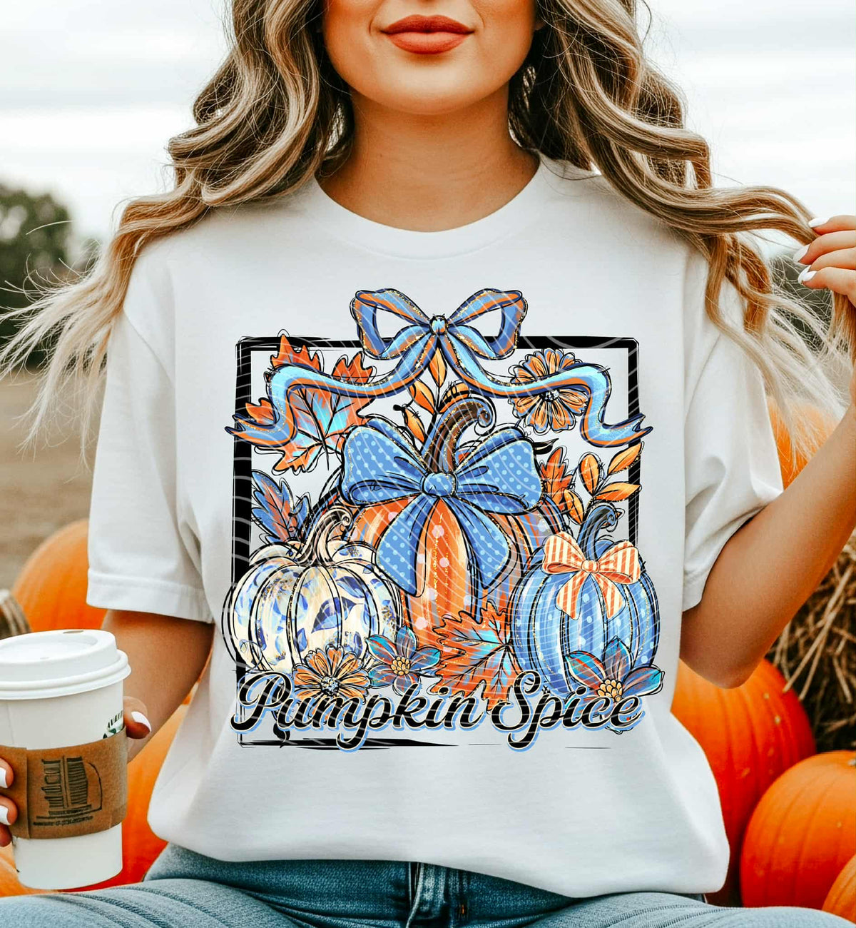 Pumpkin Spice with blue bow (AG) DTF Transfer