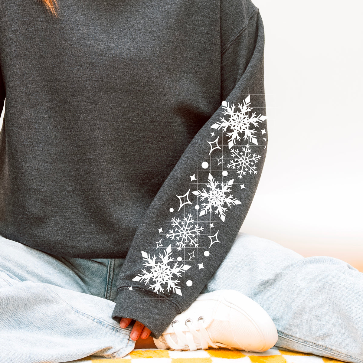 WHITE snowflakes SLEEVE CSC DTF Transfer