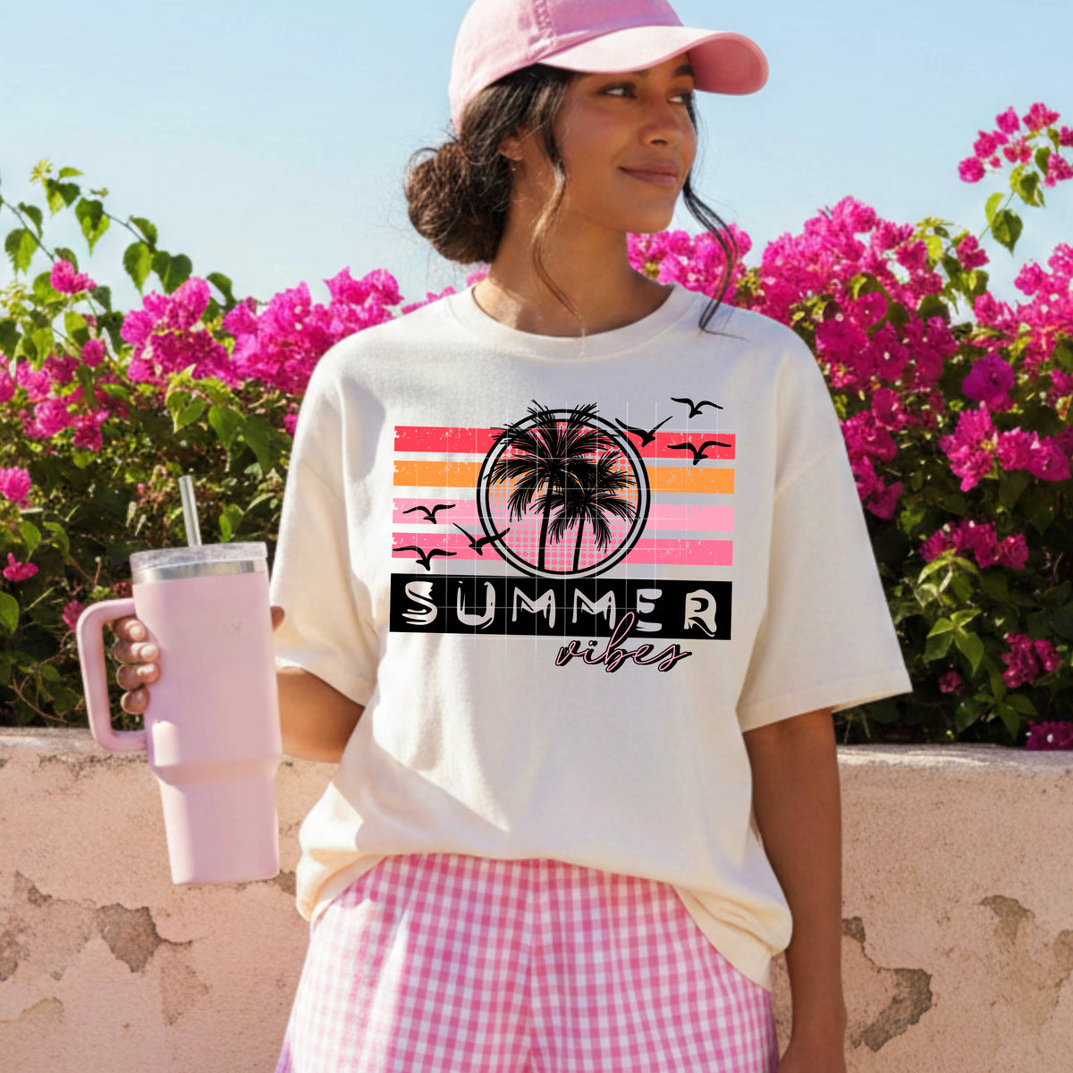 Summer Vibes with stripes (BLACK) (csc) DTF Transfer (Copy)