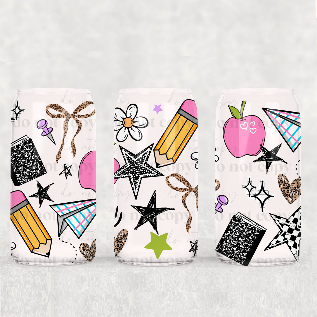 Pencil apple and paper planes school (CSC) UV DTF WRAP