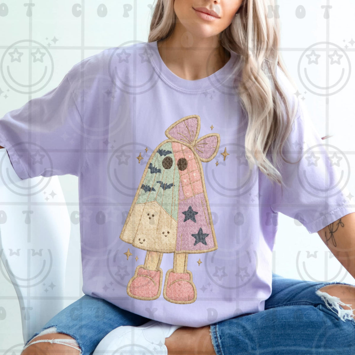Pastel patchwork ghost HW DTF transfer