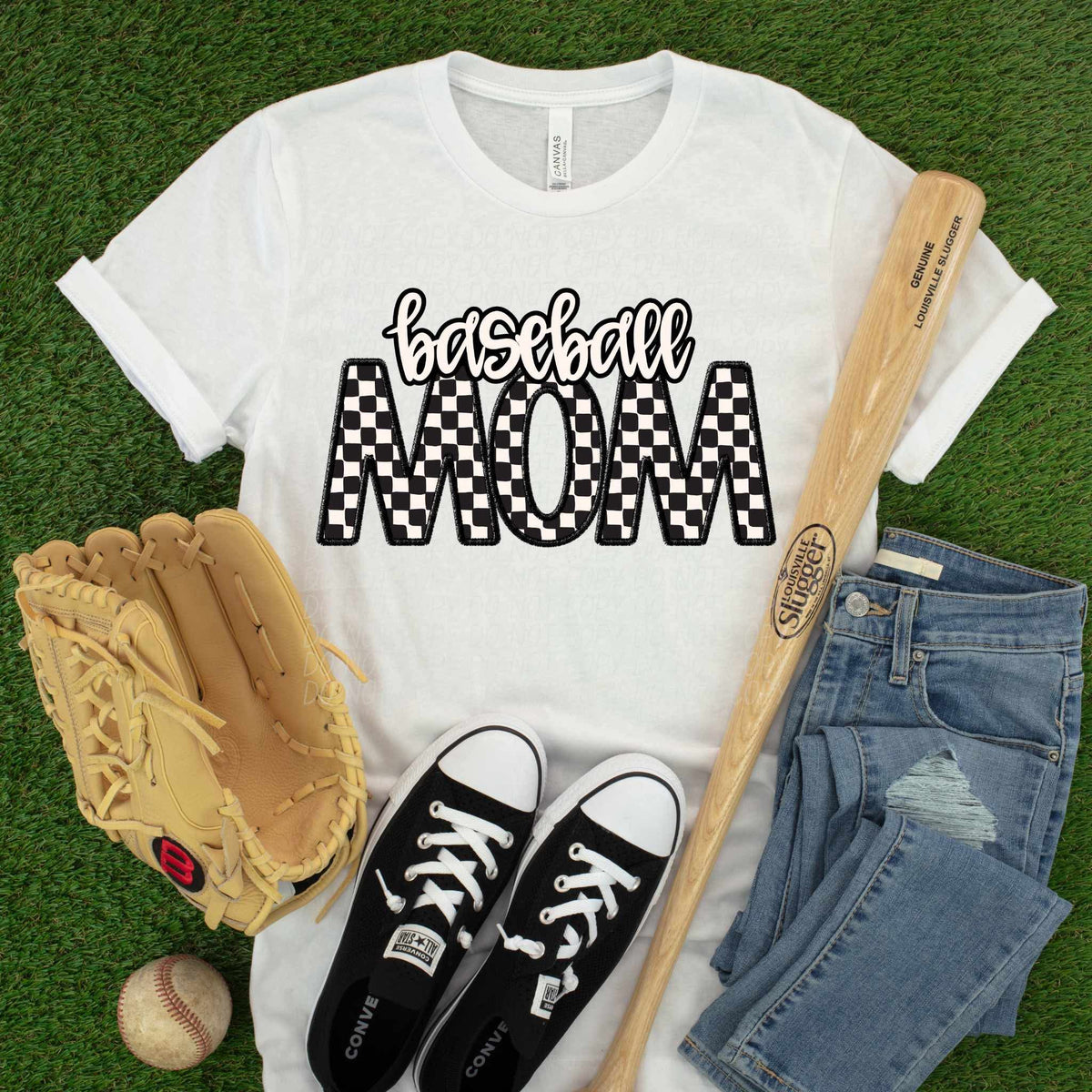 Baseball mom checkered city DTF transfer
