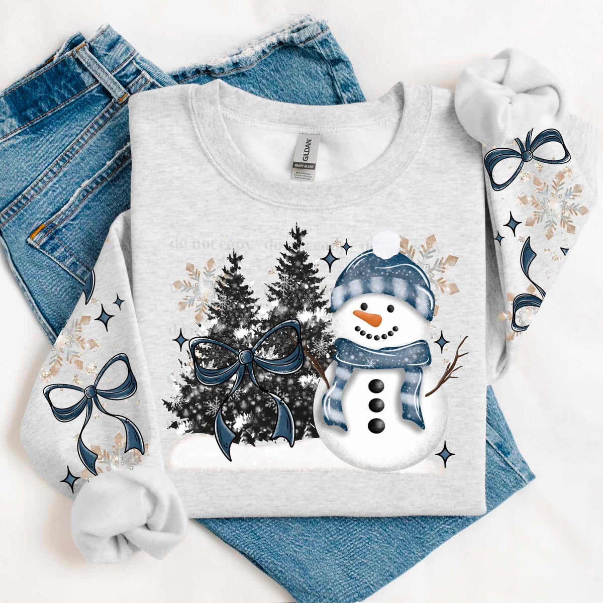 Snowman with trees and bow FRONT ONLY (CSC) 60679 DTF transfer