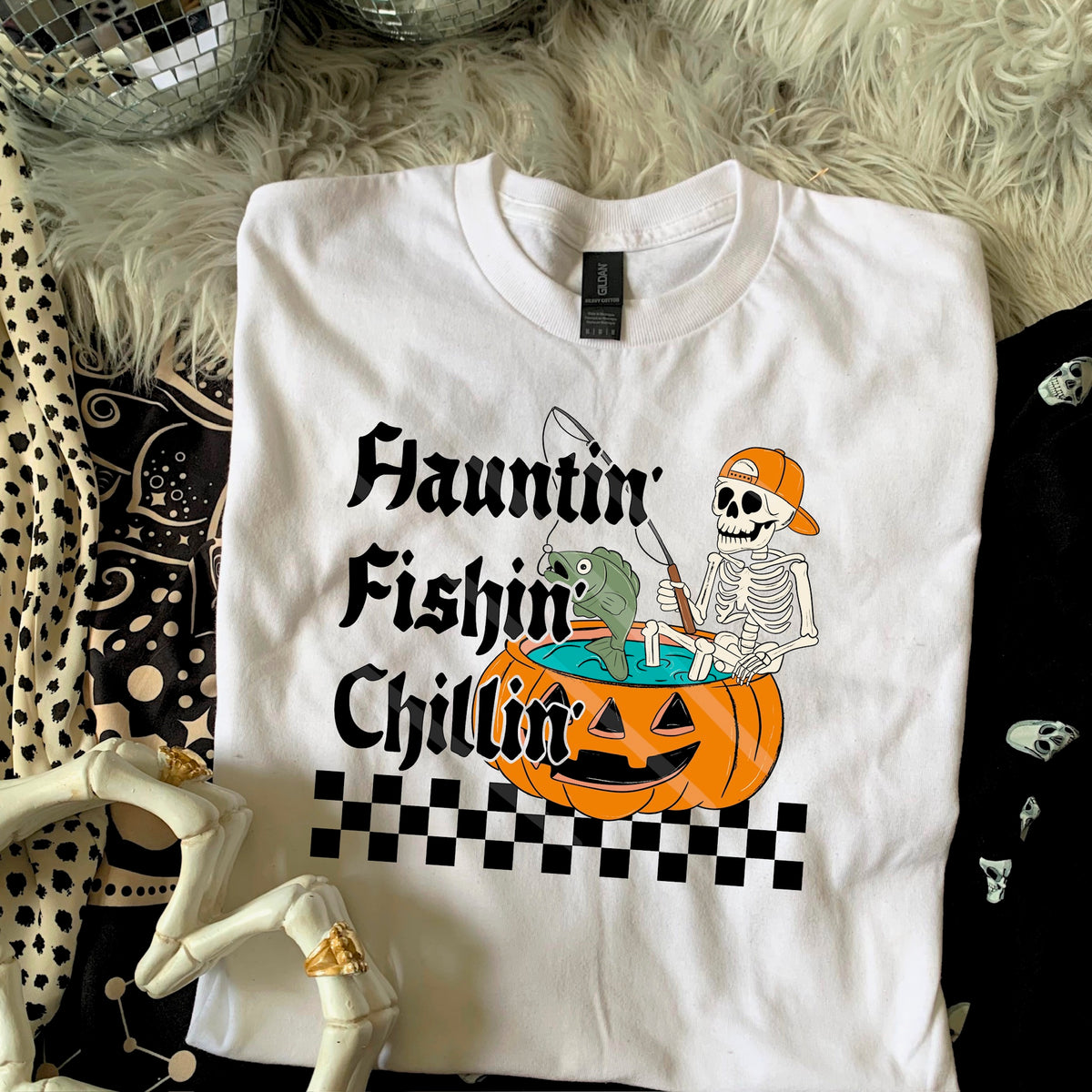 Haunting Fishing Chillin skeleton 110608 DTF transfer