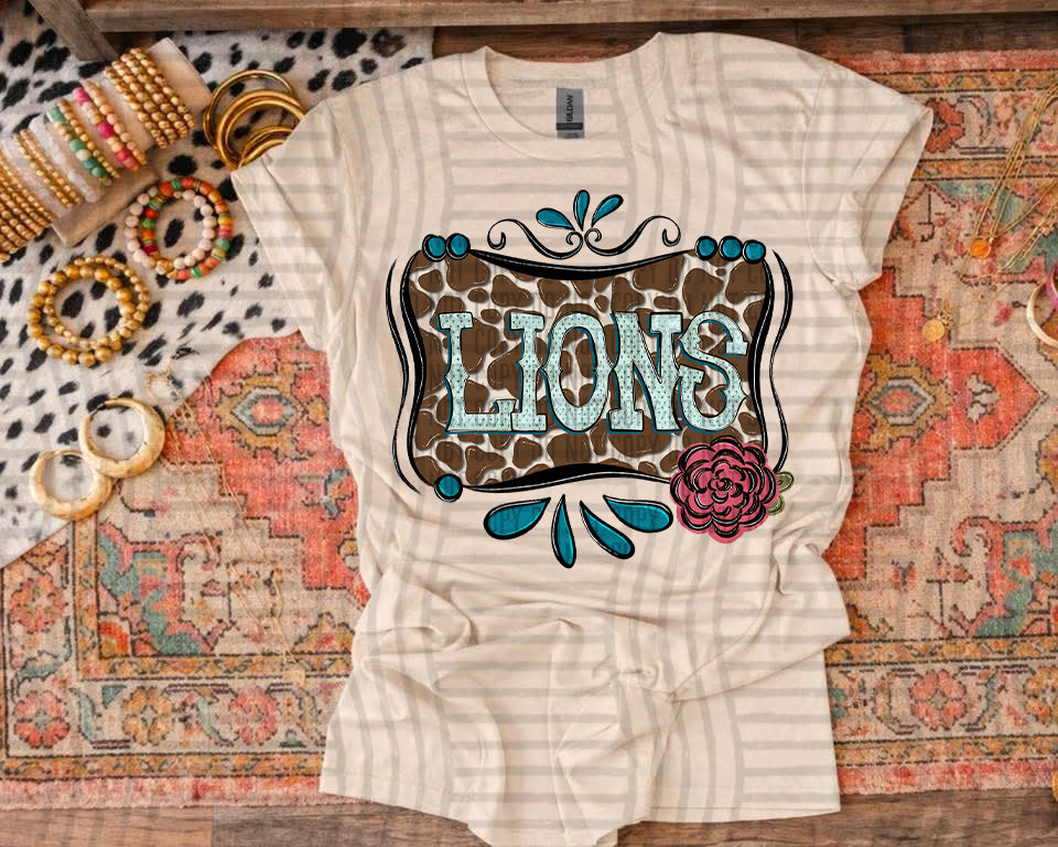 Lions cowhide & turquoise (Caplinger) DTF transfer
