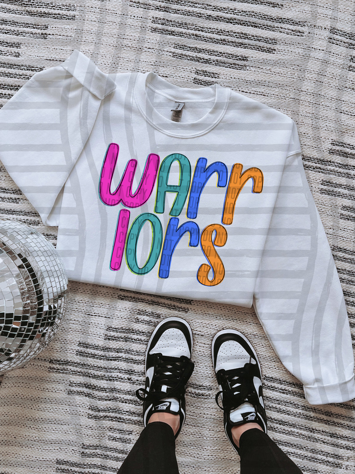 green, blue, pink and orange warriors stacked (Caplinger) DTF Transfer