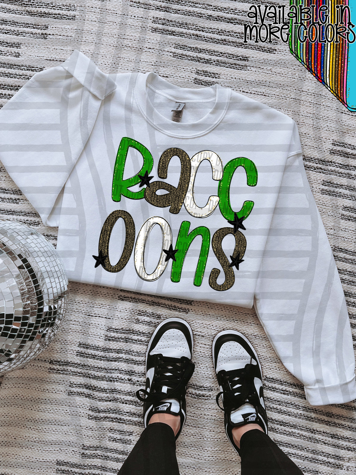 green, gray and white, raccoons stacked (Caplinger) DTF Transfer