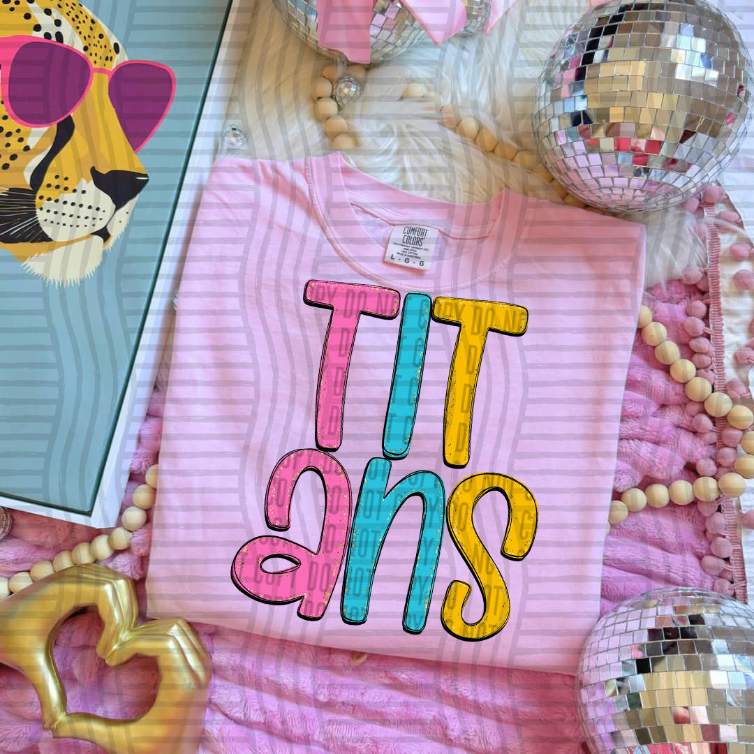 blue yellow and pink titans stacked (Caplinger) DTF Transfer