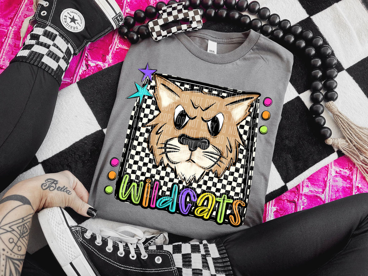 Checkered Preppy Bright Wildcats Tan (Caplinger) DTF transfer