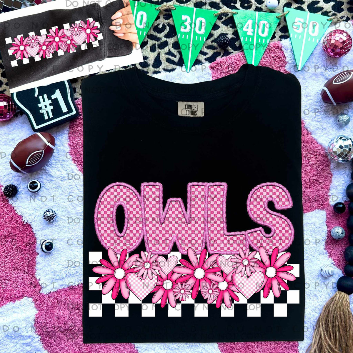 Owls pink checkered (caplinger) 77854 DTF transfer