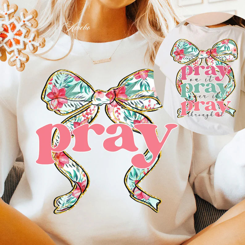 Pray floral bow FRONT ONLY 67569 DTF transfer