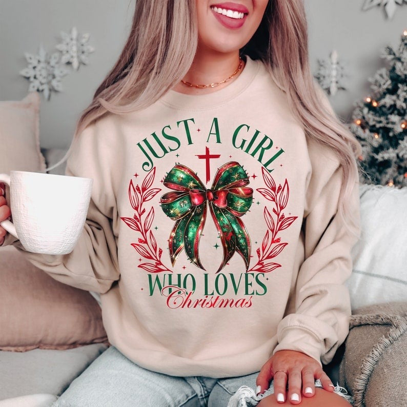 Just a girl who loves Christmas red and green bow 50960 DTF transfer