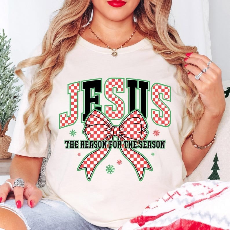 Jesus the reason for the season checkered bow 58268 DTF transfer