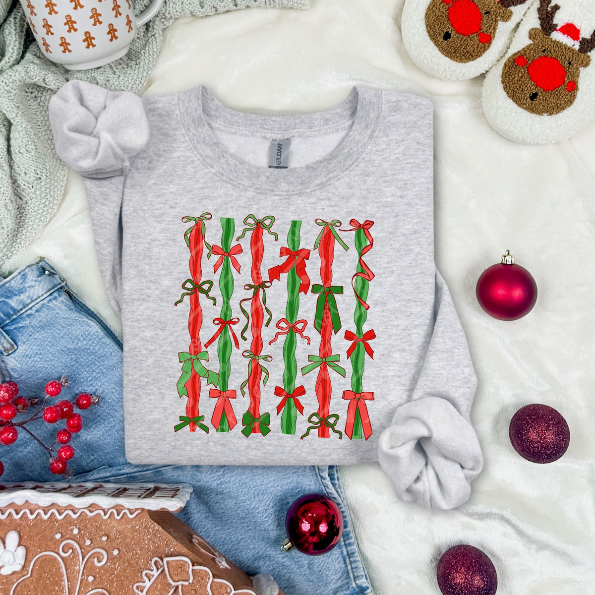 Red and green vertical bows (scarlow) DTF transfer