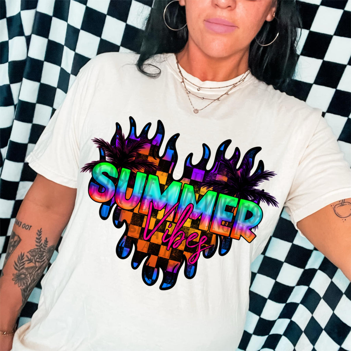 Summer checkered heart 106069 DTF transfer