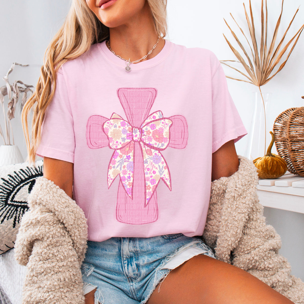 Pink cross with bow 94861 DTF transfer