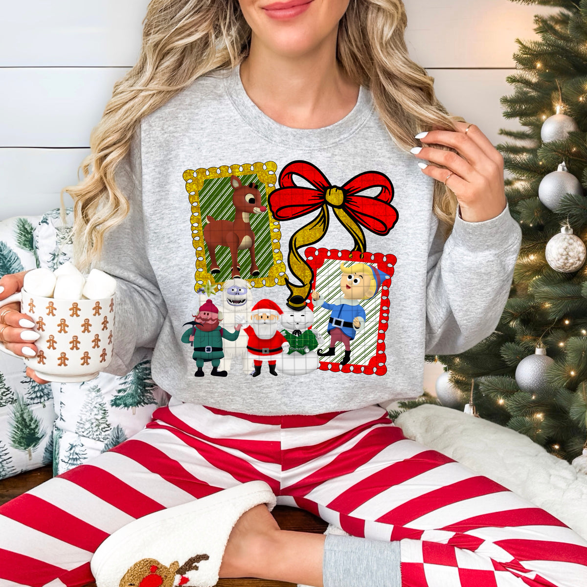 Reindeer and friends collage with red and yellow bow (DDD) DTF transfer
