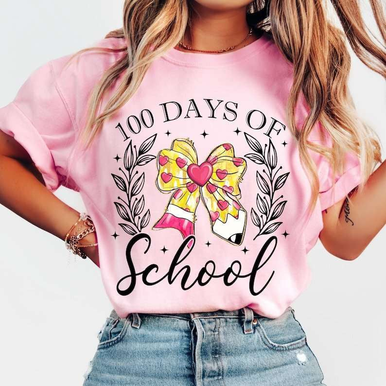 100 days of school era heart bow 77638 DTF transfer