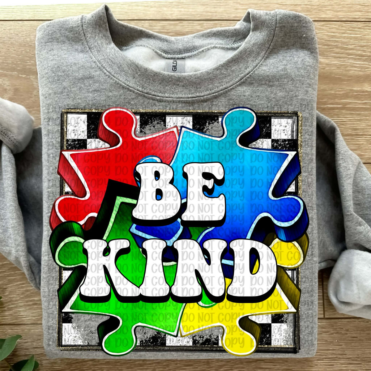 Be Kind puzzle piece and checker (VP) DTF transfer