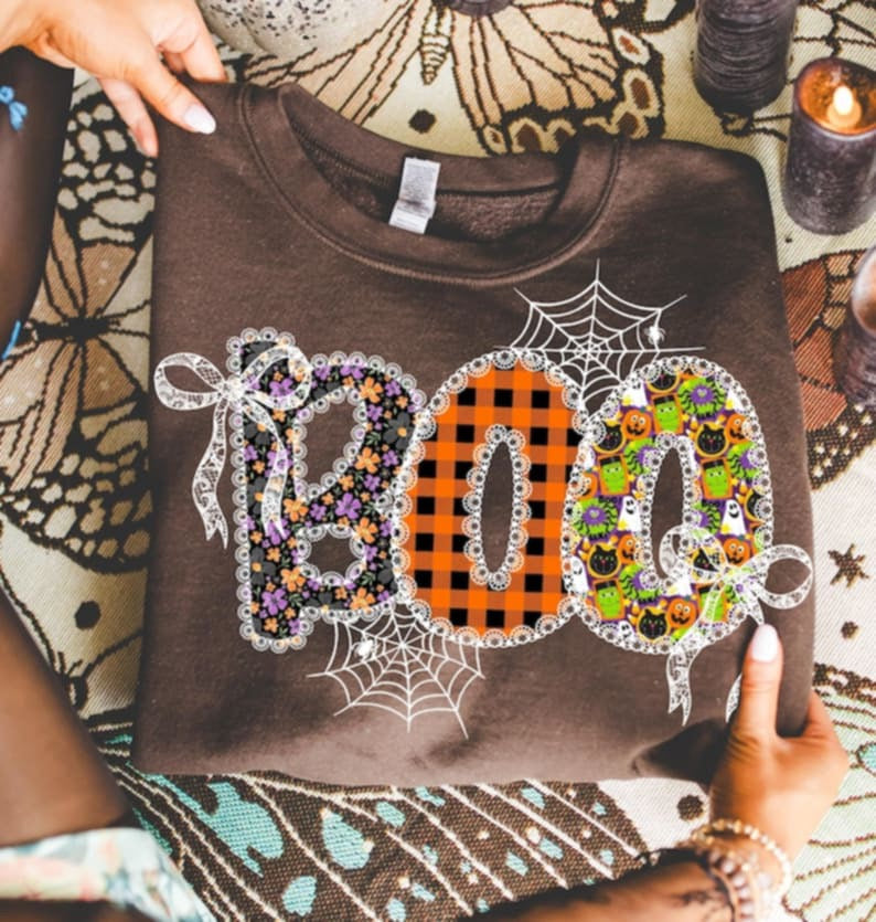 Lace Boo COLORFUL WITH BOW AND SPIDERWEBS DTF transfers