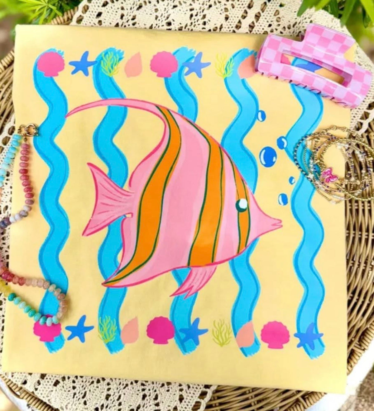 Fish with blue wavy lines DTF transfer