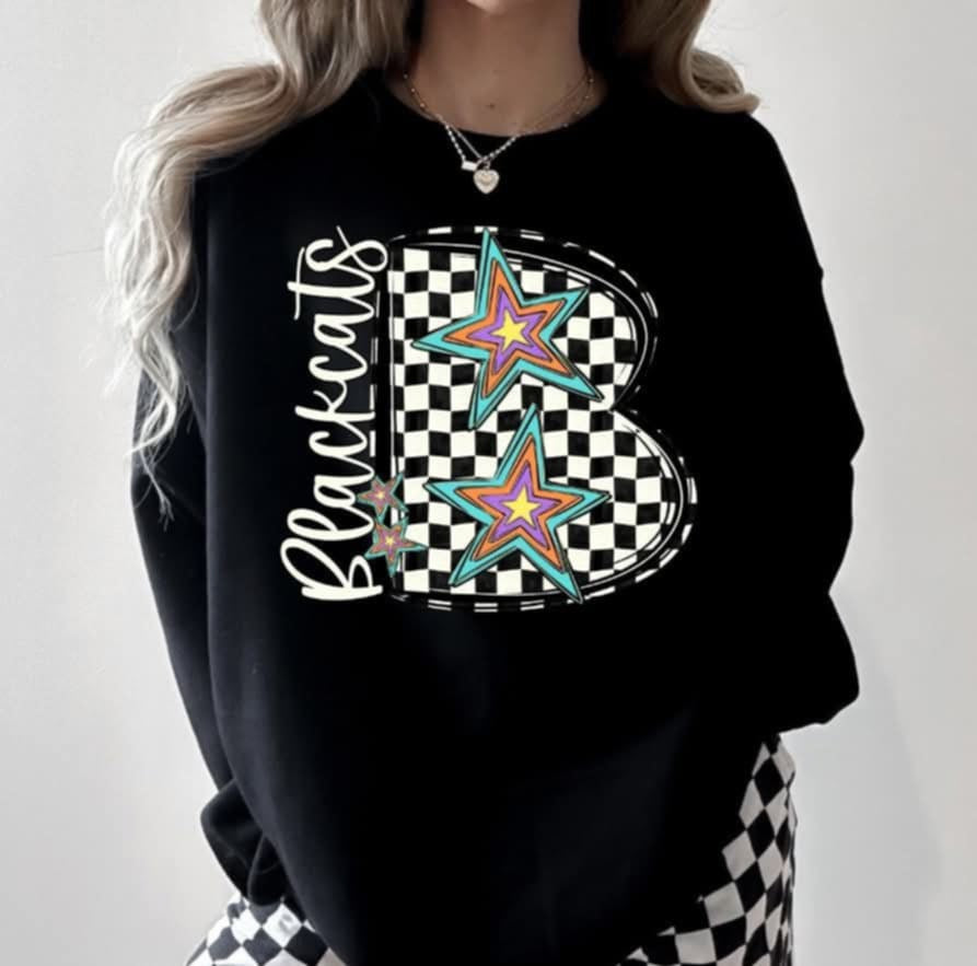 B black cats checkered with stars (S&G) 87094 DTF transfer