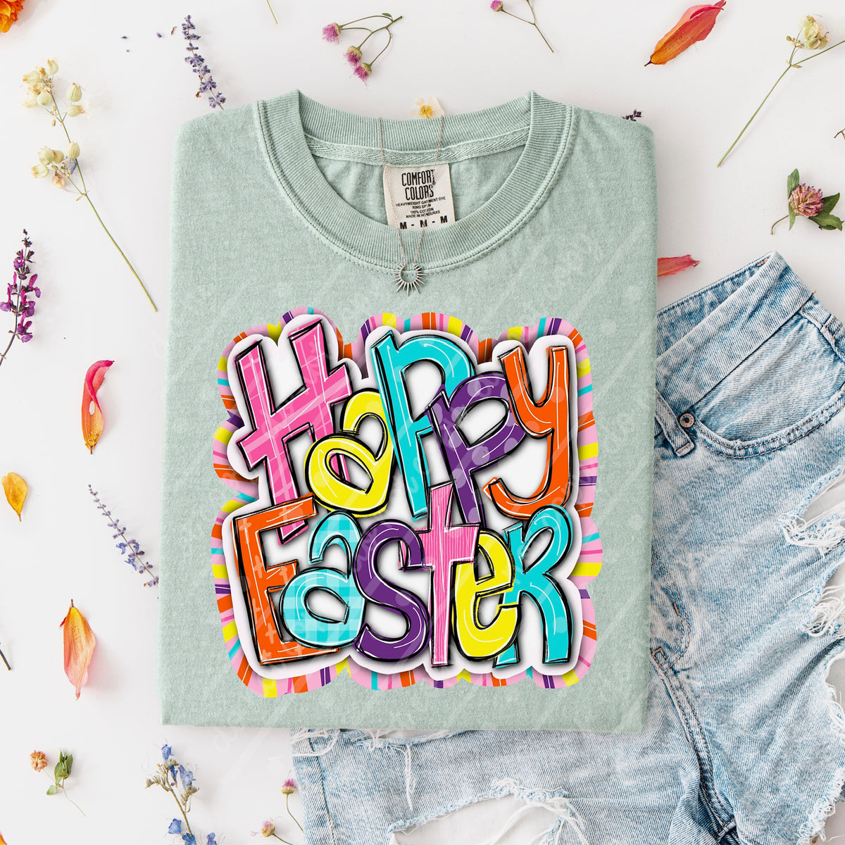 Happy Easter with stripe border (texasgal) DTF Transfer
