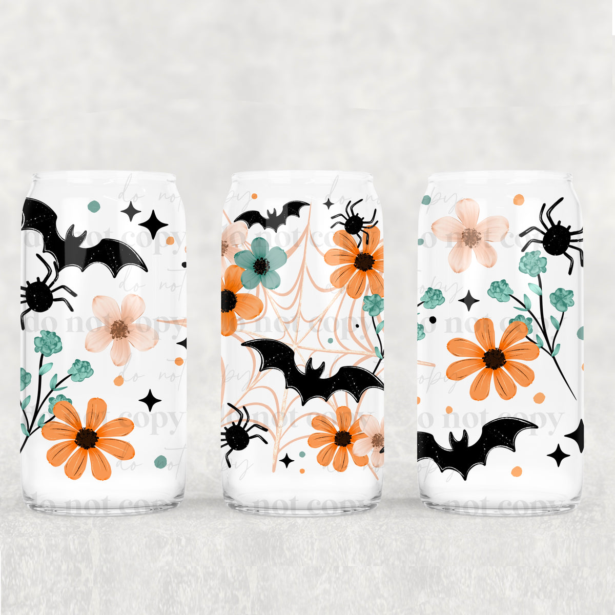 Bat florals orange and blue (CSC) UV DTF Transfer