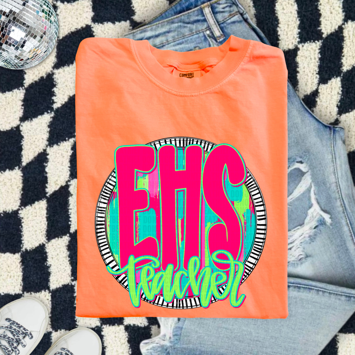 EHS teacher pink font circle 103876 DTF transfer