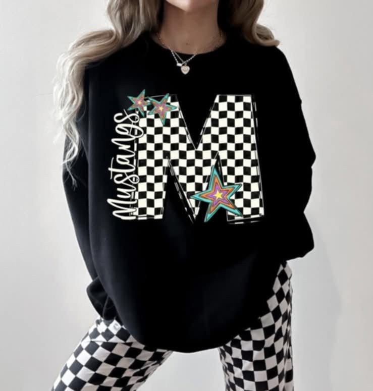 M mustangs checkered with stars (S&G) 87139 DTF transfer