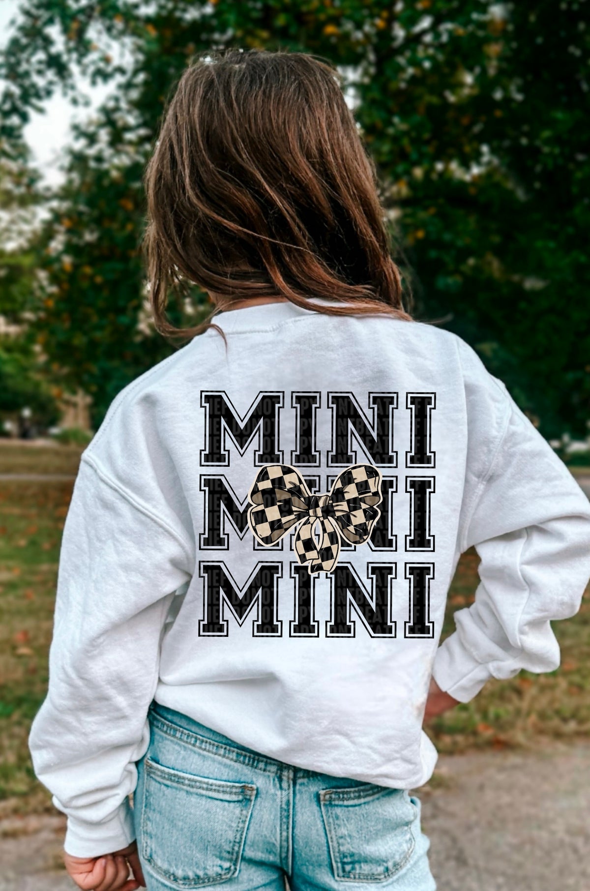 Mini stacked cream checkered bow 95606 DTF transfer
