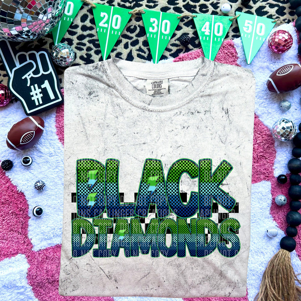 Black Diamonds Blue and Green Checkered (Caplinger) DTF transfer
