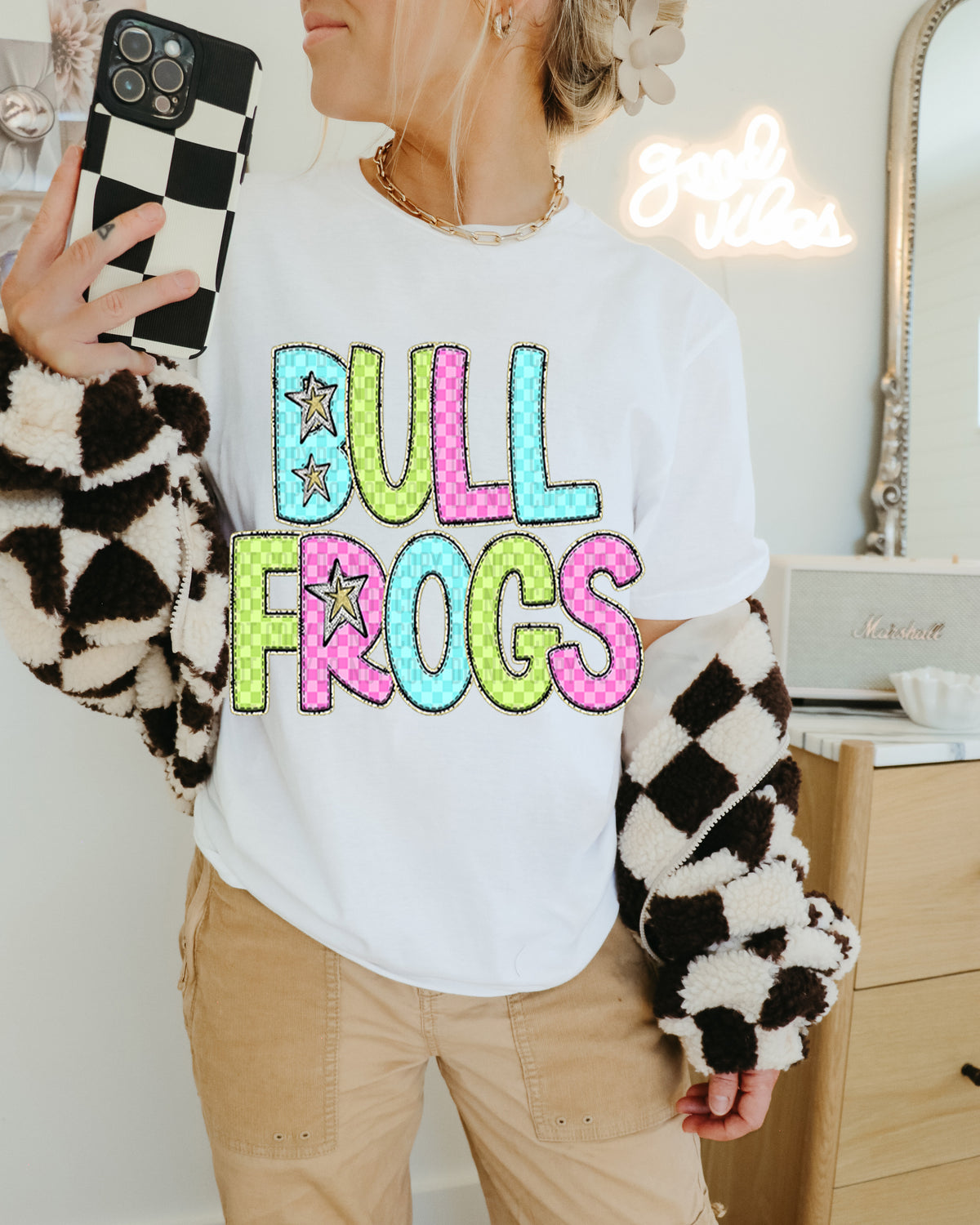 Bull frogs Colorful Checkered (caplinger) DTF transfer