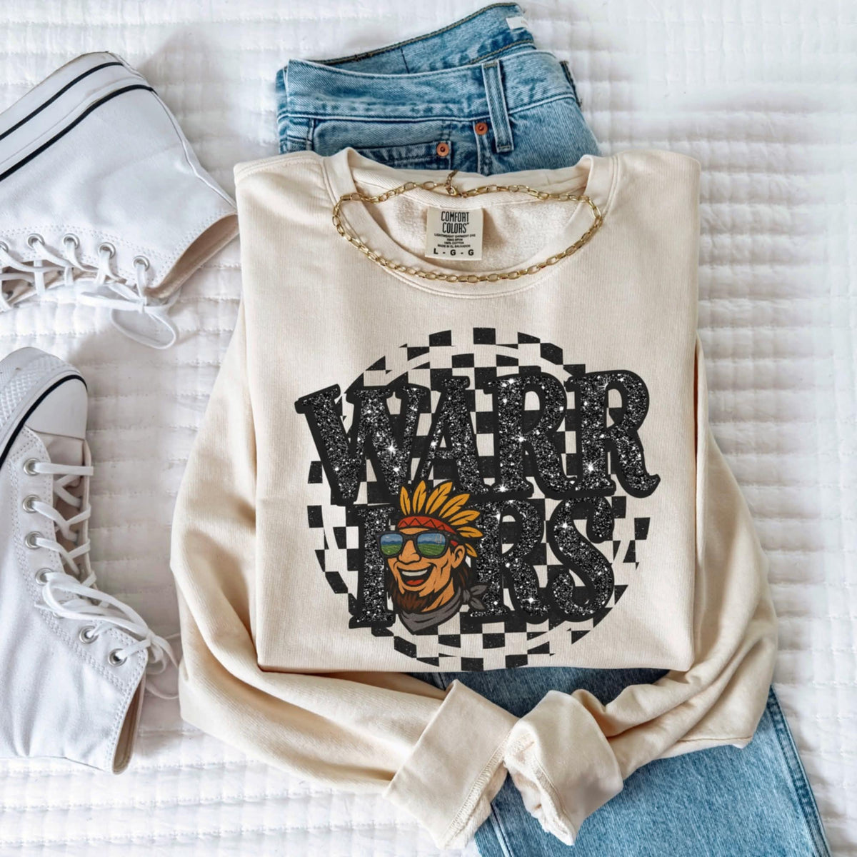 Warriors Mascot Black Glitter Font GROVE 111226 DTF transfer