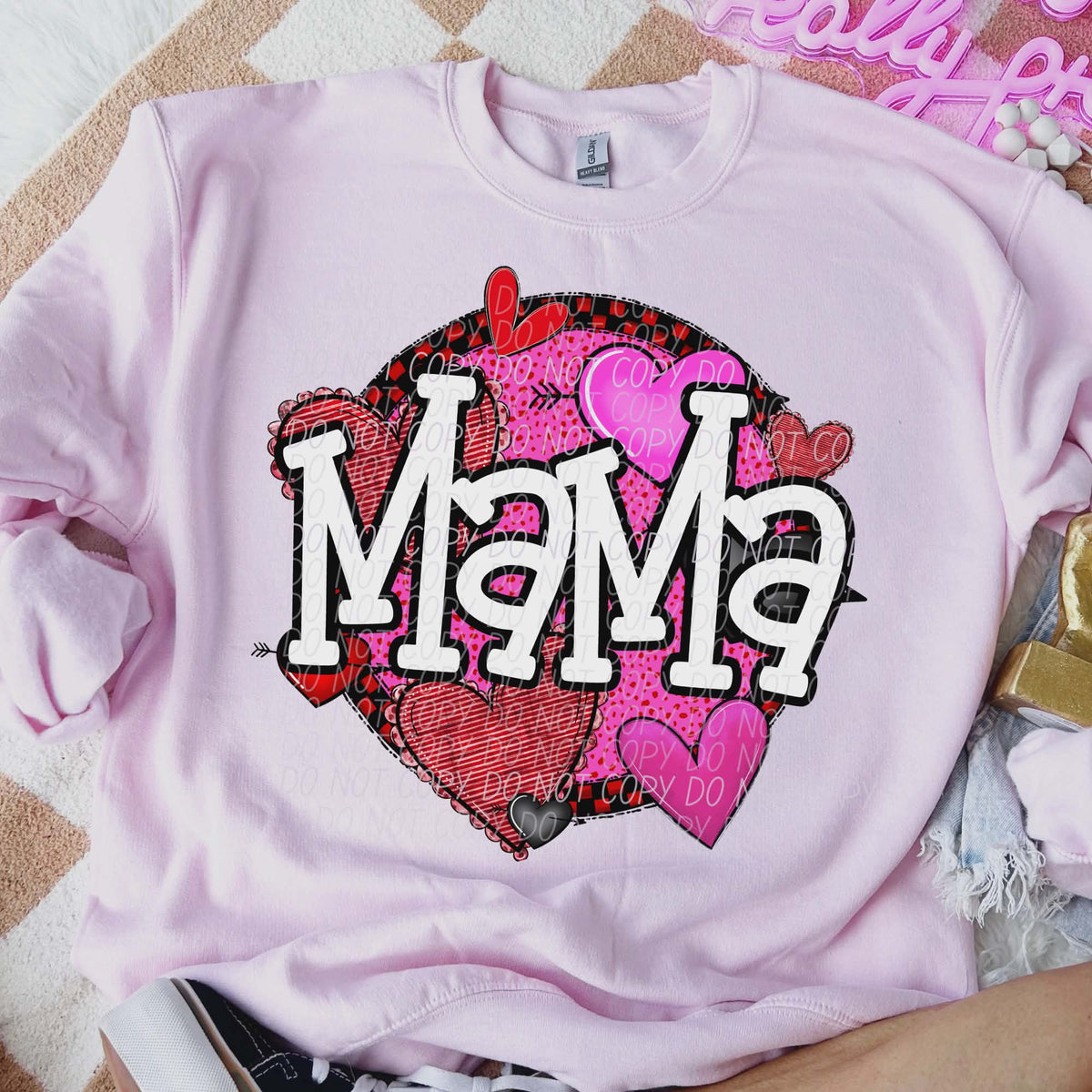 Mama red and black checker circle (city) DTF transfer