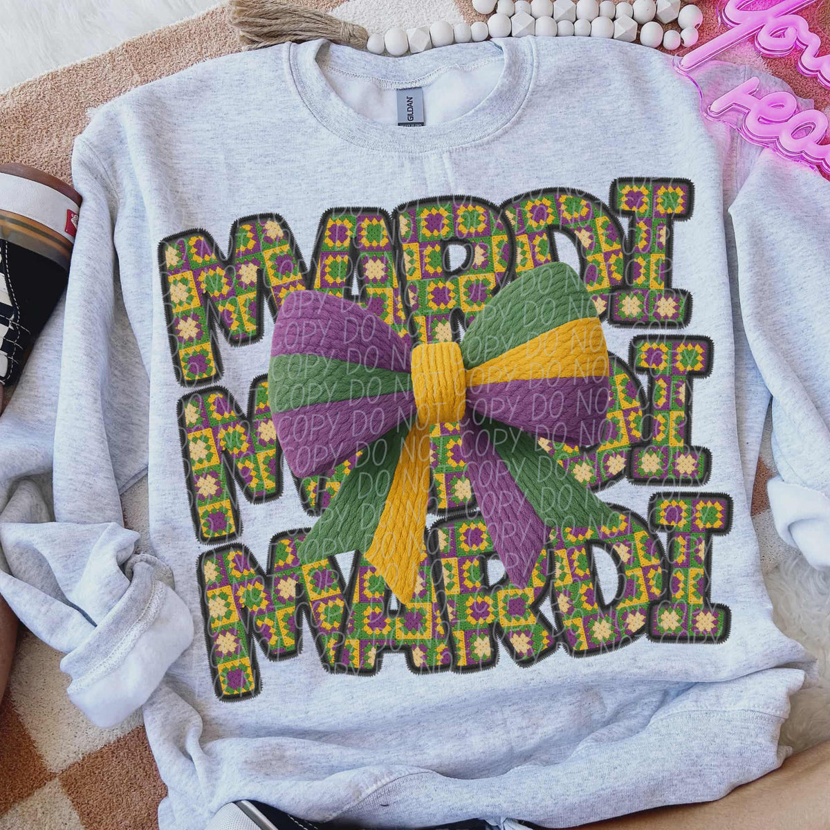 Mardi stacked with bow (city) DTF Transfer